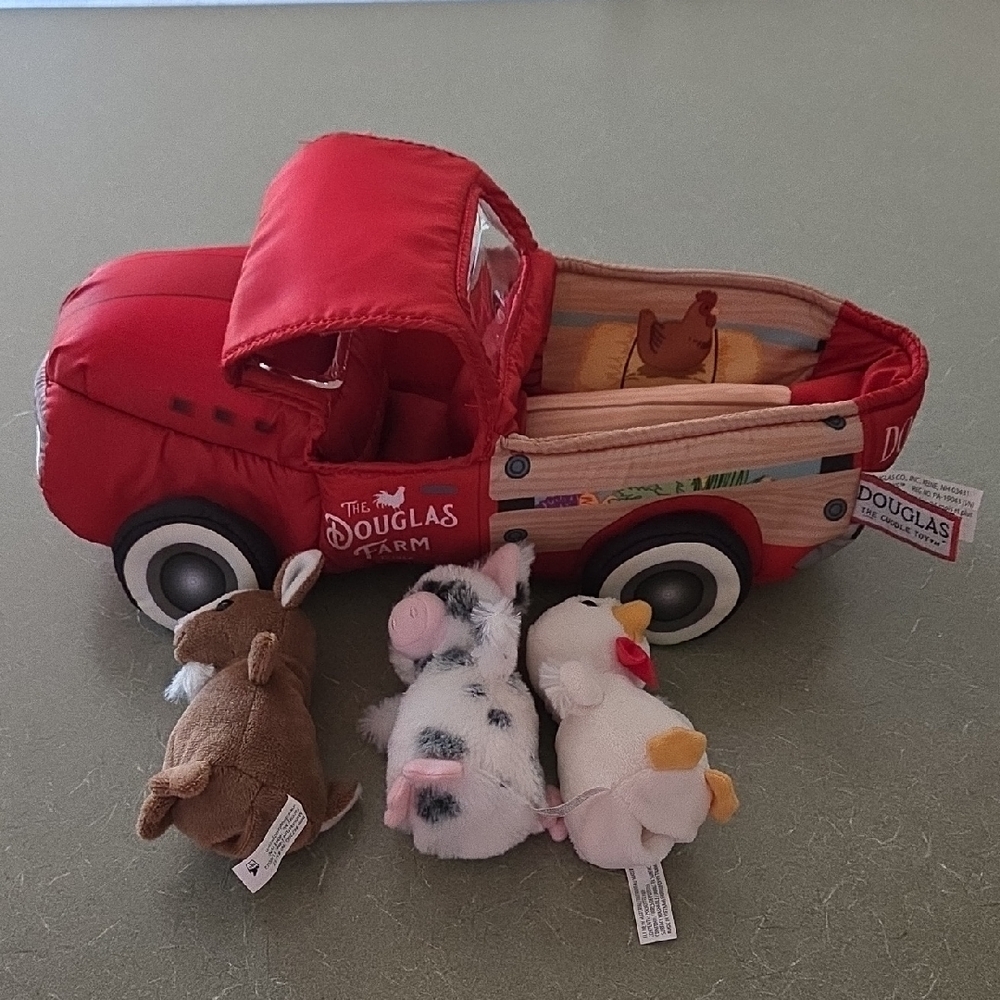 NWOT Douglas Plush Red Farm Truck & Finger Puppets